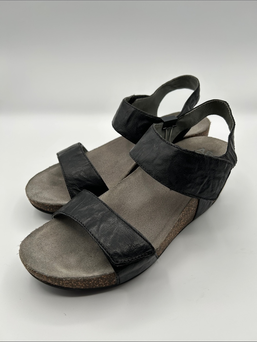 Abeo ONA Black Leather Adjustable Two-Strap Women's Sandals